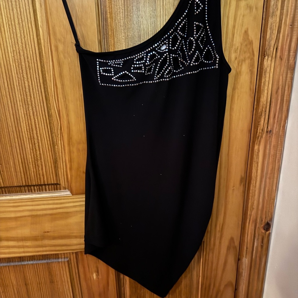 VENUS Black Asymmetrical Dress with Silver Accents